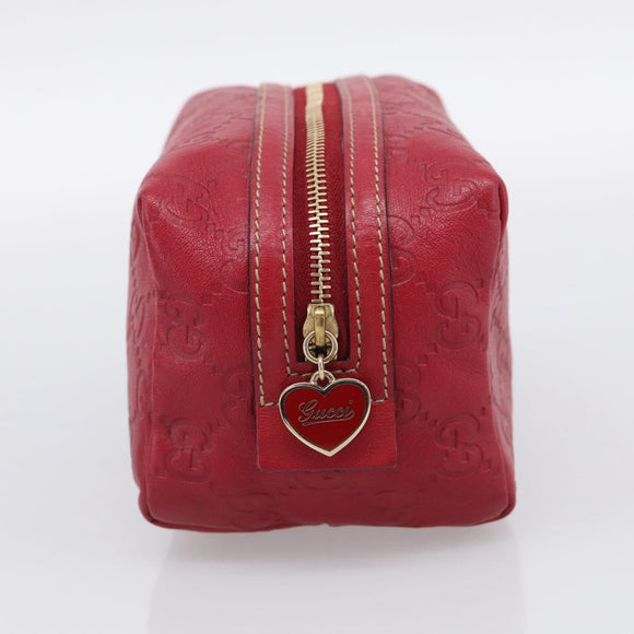 GUCCI GuccissimaGG Cosmetics Pouch Leather Red Gold Tone 153227 Auth 204633V