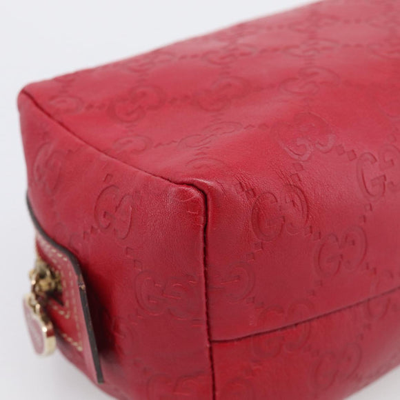 GUCCI GuccissimaGG Cosmetics Pouch Leather Red Gold Tone 153227 Auth 204633V