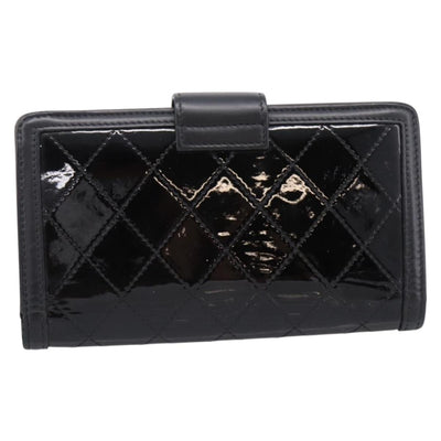 CHANEL Matelasse Long Wallet Patent Leather Black Silver CC Auth 204635 - 0