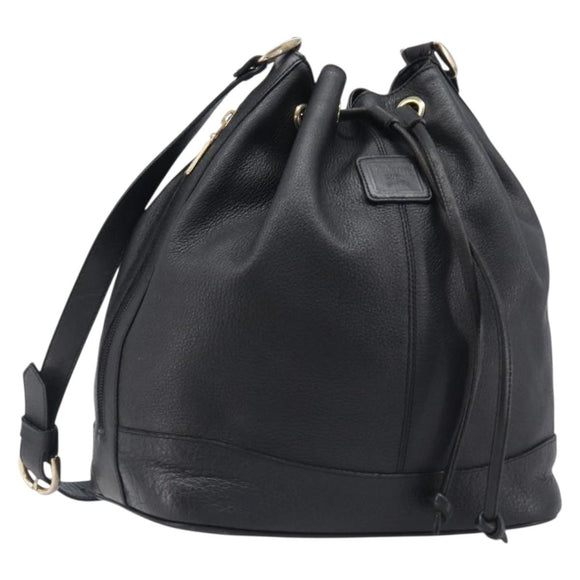 Burberrys Shoulder Bag Leather Black Gold Tone Auth 204637A