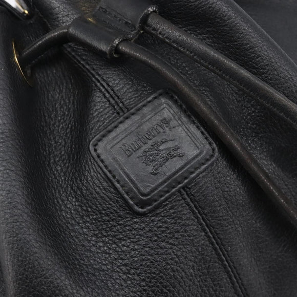 Burberrys Shoulder Bag Leather Black Gold Tone Auth 204637A