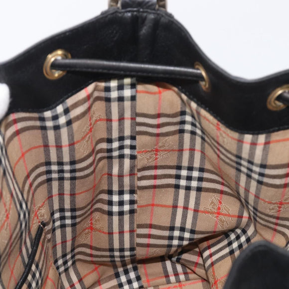Burberrys Shoulder Bag Leather Black Gold Tone Auth 204637A