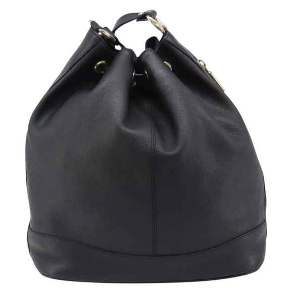 Burberrys Shoulder Bag Leather Black Gold Tone Auth 204637A