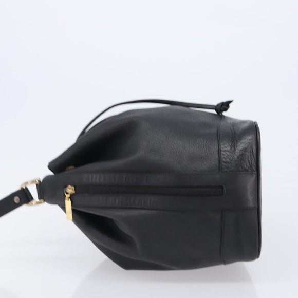 Burberrys Shoulder Bag Leather Black Gold Tone Auth 204637A
