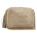 CHANEL Chain Shoulder Bag Leather Beige Gold Tone CC Auth 204639A-1