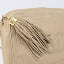 CHANEL Chain Shoulder Bag Leather Beige Gold Tone CC Auth 204639A-21