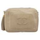 CHANEL Chain Shoulder Bag Leather Beige Gold Tone CC Auth 204639A-13