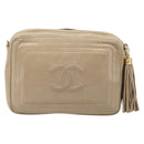 CHANEL Chain Shoulder Bag Leather Beige Gold Tone CC Auth 204639A-2