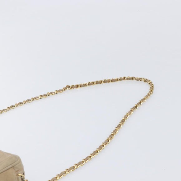 CHANEL Chain Shoulder Bag Leather Beige Gold Tone CC Auth 204639A