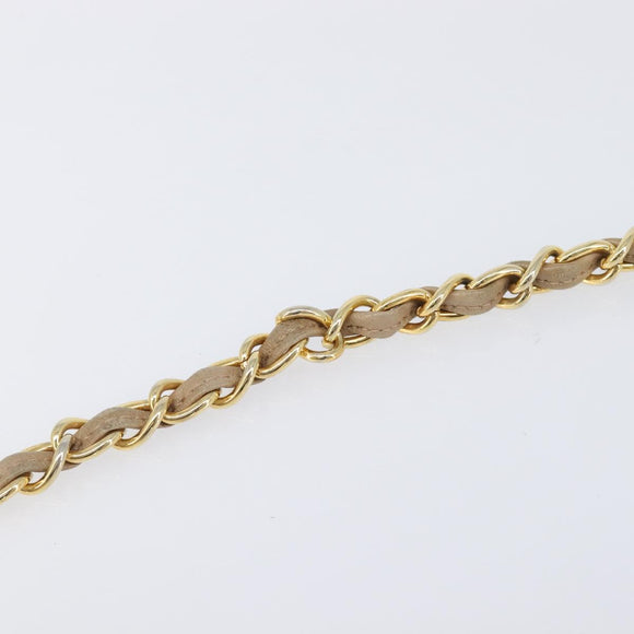 CHANEL Chain Shoulder Bag Leather Beige Gold Tone CC Auth 204639A