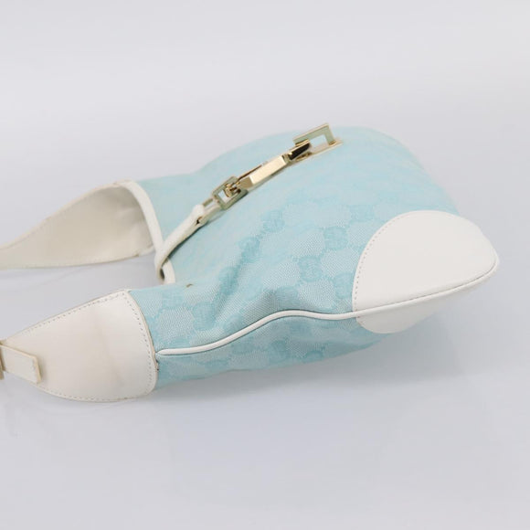 GUCCI GG Canvas Jackie Shoulder Bag Light Blue Gold Tone 001 4057 Auth 204640V