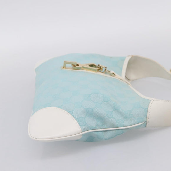 GUCCI GG Canvas Jackie Shoulder Bag Light Blue Gold Tone 001 4057 Auth 204640V