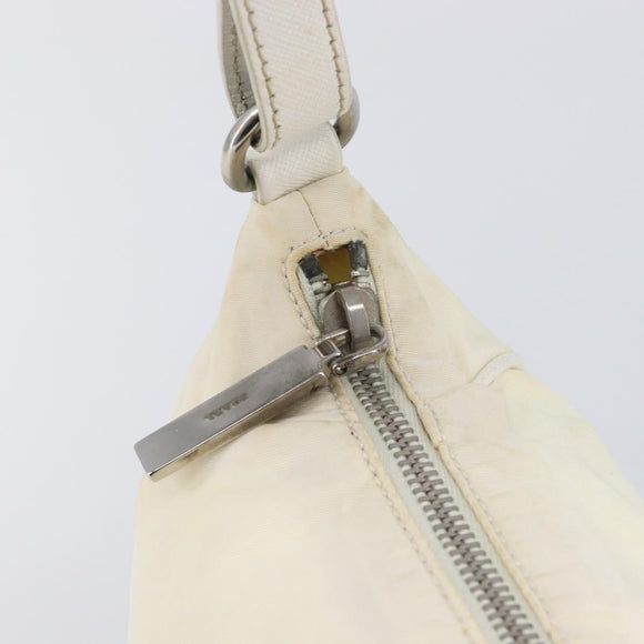 PRADA Shoulder Bag Nylon Ivory Silver Auth 204641A