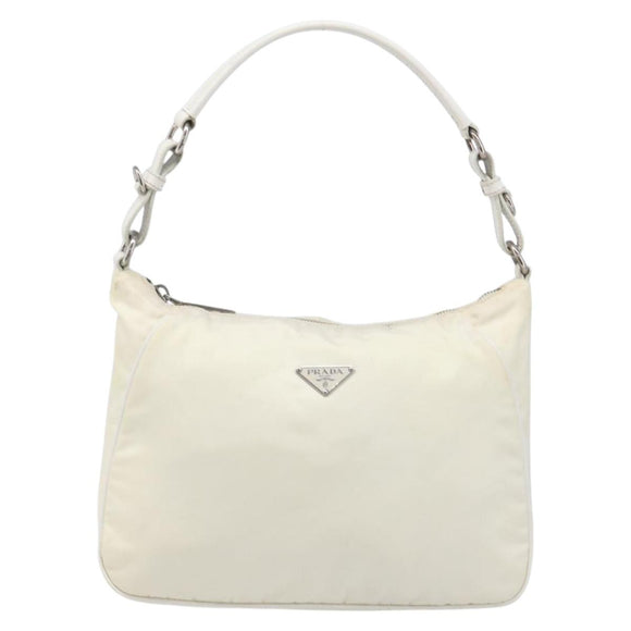 PRADA Shoulder Bag Nylon Ivory Silver Auth 204641A
