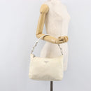 PRADA Shoulder Bag Nylon Ivory Silver Auth 204641A-29