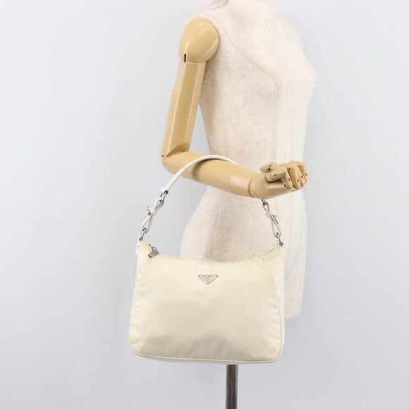 PRADA Shoulder Bag Nylon Ivory Silver Auth 204641A