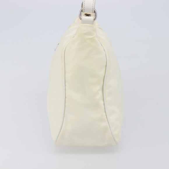 PRADA Shoulder Bag Nylon Ivory Silver Auth 204641A