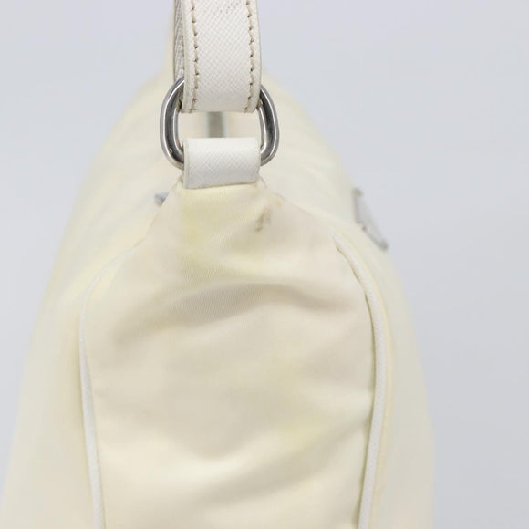 PRADA Shoulder Bag Nylon Ivory Silver Auth 204641A