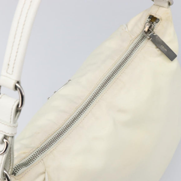 PRADA Shoulder Bag Nylon Ivory Silver Auth 204641A