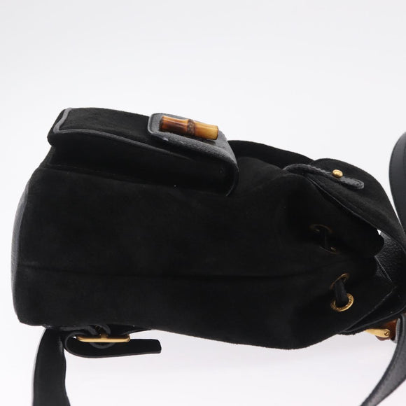 GUCCI Bamboo Backpack Suede Black Gold Tone 003 1705 0030 Auth 204642A