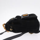 GUCCI Bamboo Backpack Suede Black Gold Tone 003 1705 0030 Auth 204642A-5