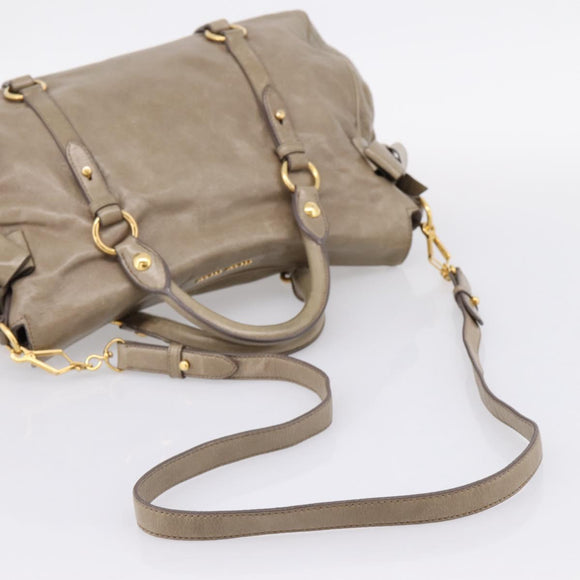Miu Miu Vitellolux Hand Bag Leather 2way Beige Gold Tone Auth 204644V
