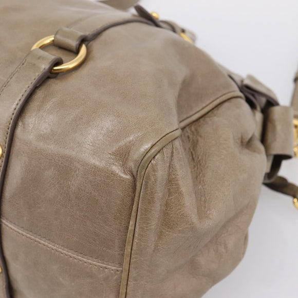 Miu Miu Vitellolux Hand Bag Leather 2way Beige Gold Tone Auth 204644V