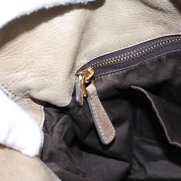 Miu Miu Vitellolux Hand Bag Leather 2way Beige Gold Tone Auth 204644V