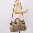 Miu Miu Vitellolux Hand Bag Leather 2way Beige Gold Tone Auth 204644V-28