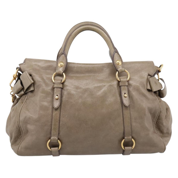Miu Miu Vitellolux Hand Bag Leather 2way Beige Gold Tone Auth 204644V
