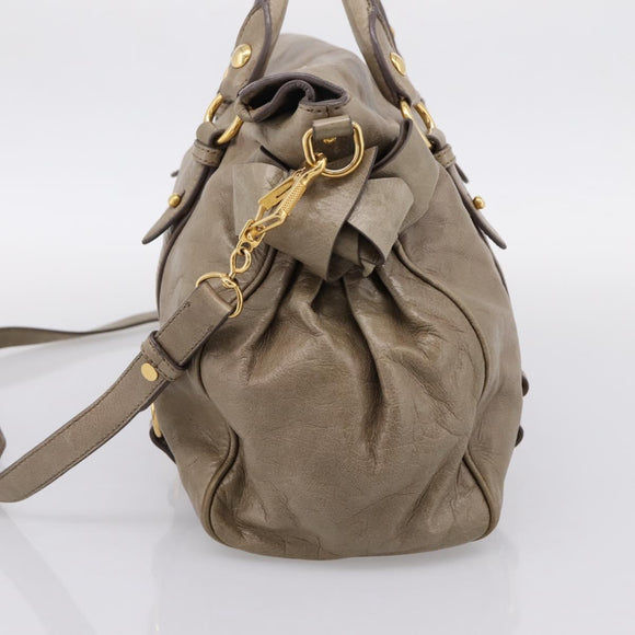 Miu Miu Vitellolux Hand Bag Leather 2way Beige Gold Tone Auth 204644V