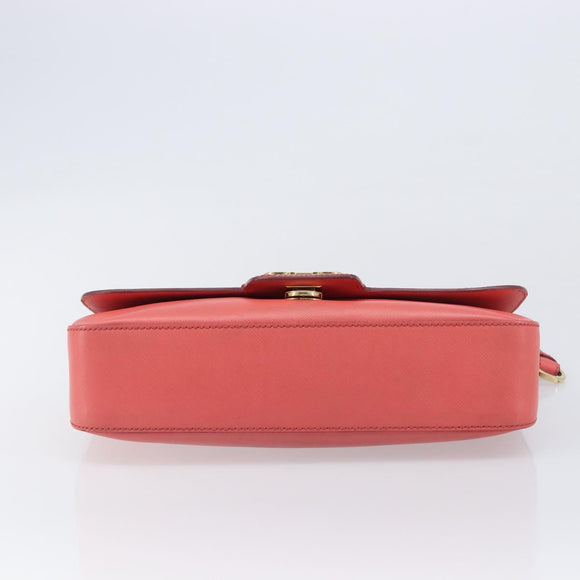 Salvatore Ferragamo Gancini Chain Shoulder Bag Leather Pink Gold Auth 204648A