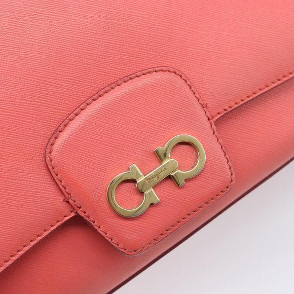 Salvatore Ferragamo Gancini Chain Shoulder Bag Leather Pink Gold Auth 204648A