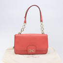 Salvatore Ferragamo Gancini Chain Shoulder Bag Leather Pink Gold Auth 204648A-12