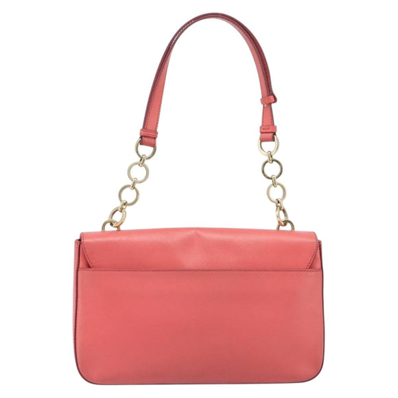 Salvatore Ferragamo Gancini Chain Shoulder Bag Leather Pink Gold Auth 204648A