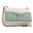 Chloe June Chain Shoulder Bag Leather White Gold Tone Auth 204652A-1