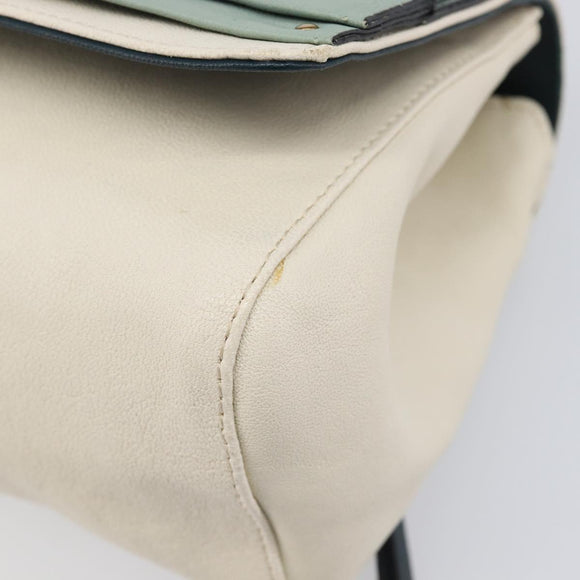 Chloe June Chain Shoulder Bag Leather White Gold Tone Auth 204652A
