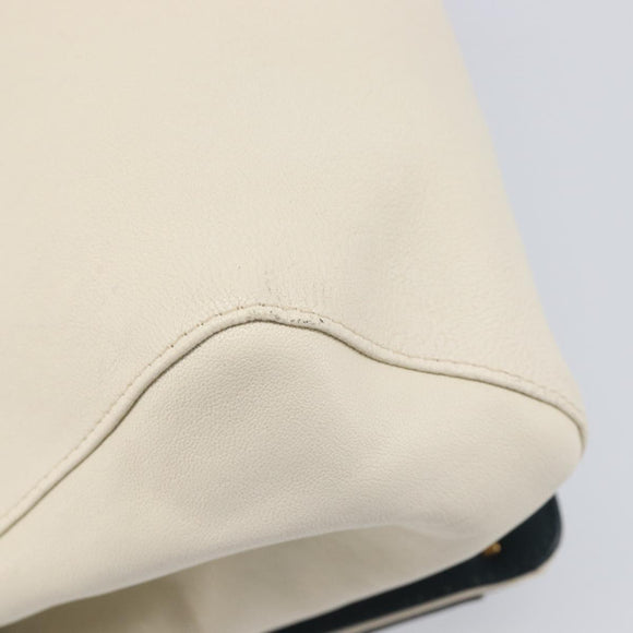 Chloe June Chain Shoulder Bag Leather White Gold Tone Auth 204652A