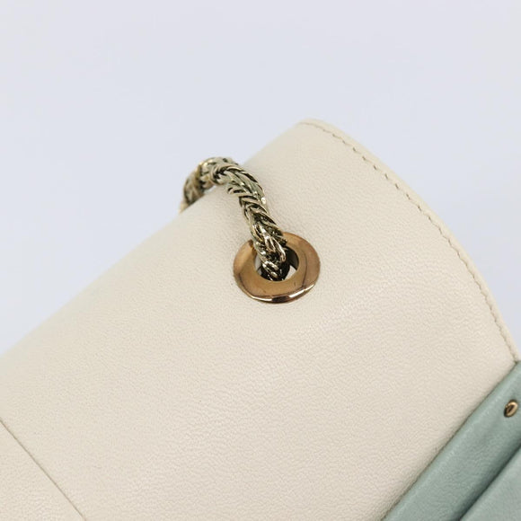Chloe June Chain Shoulder Bag Leather White Gold Tone Auth 204652A
