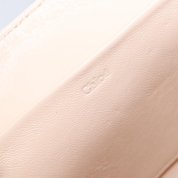 Chloe June Chain Shoulder Bag Leather White Gold Tone Auth 204652A