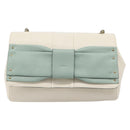Chloe June Chain Shoulder Bag Leather White Gold Tone Auth 204652A-2