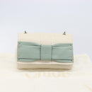 Chloe June Chain Shoulder Bag Leather White Gold Tone Auth 204652A-25
