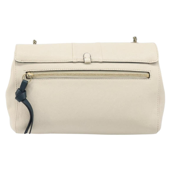 Chloe June Chain Shoulder Bag Leather White Gold Tone Auth 204652A