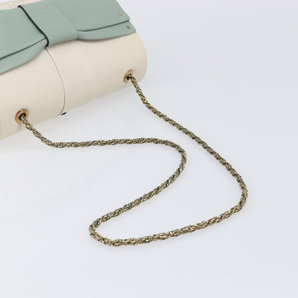 Chloe June Chain Shoulder Bag Leather White Gold Tone Auth 204652A