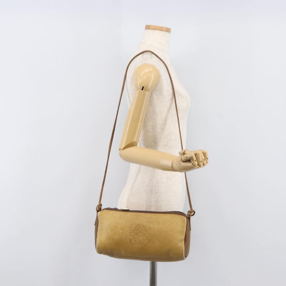 LOEWE Shoulder Bag Leather Beige Gold Tone Auth 204654