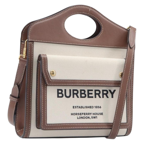BURBERRY Hand Bag Canvas 2way Beige Gold Auth 204656V
