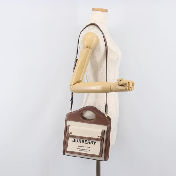 BURBERRY Hand Bag Canvas 2way Beige Gold Auth 204656V