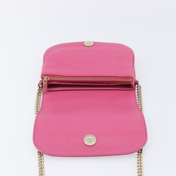 Jimmy Choo Chain Shoulder Bag Leather Pink Gold Tone Auth 204657A