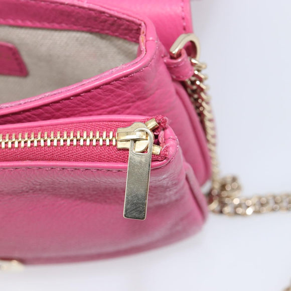 Jimmy Choo Chain Shoulder Bag Leather Pink Gold Tone Auth 204657A