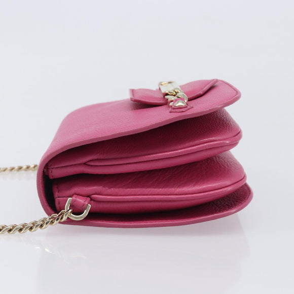 Jimmy Choo Chain Shoulder Bag Leather Pink Gold Tone Auth 204657A